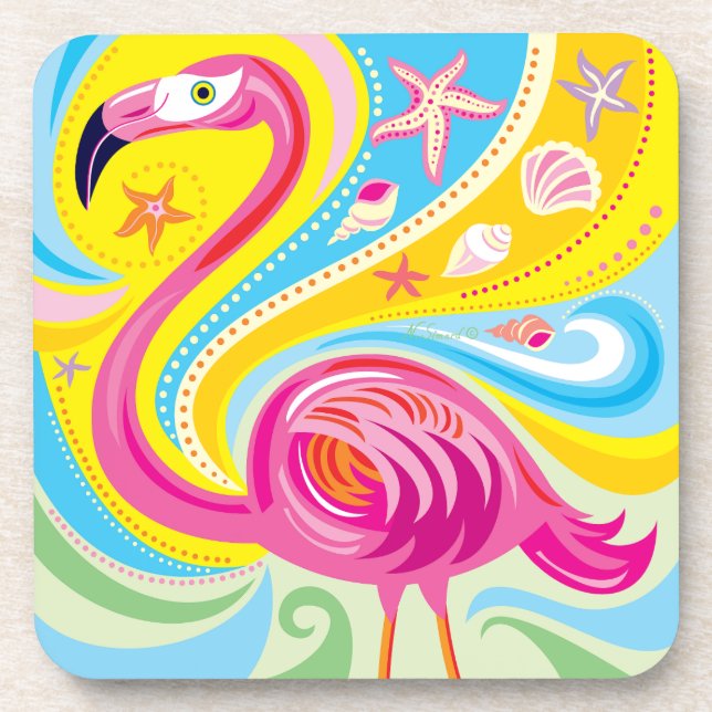 Posavasos Flamenco Rosa con Estrella de Mar (Frente)