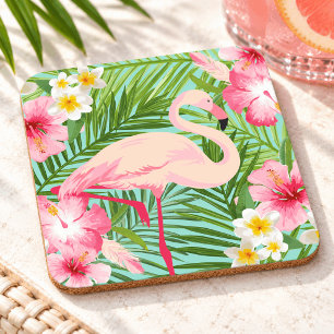 Posavasos Flamenco Rosa Tropical Flores Hojas de Palma