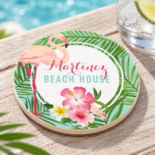 Posavasos Flamenco Rosa Tropical Monograma Casa de Playa
