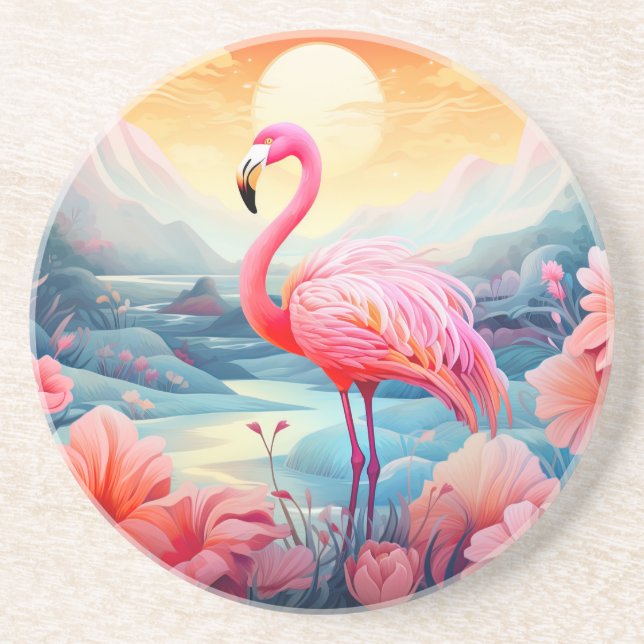 Posavasos Flamenco Tropical con Flores (Frente)