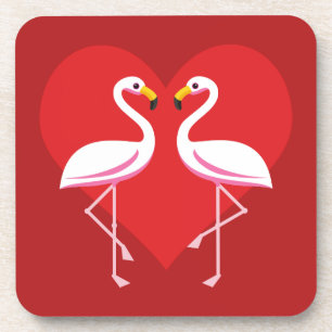 Posavasos Flamencos blancos rosados con corazón rojo