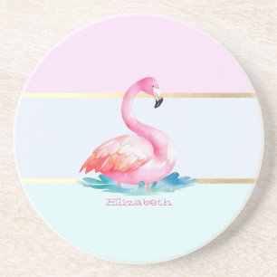 Posavasos Flamencos rosados con rayas pastel modernas