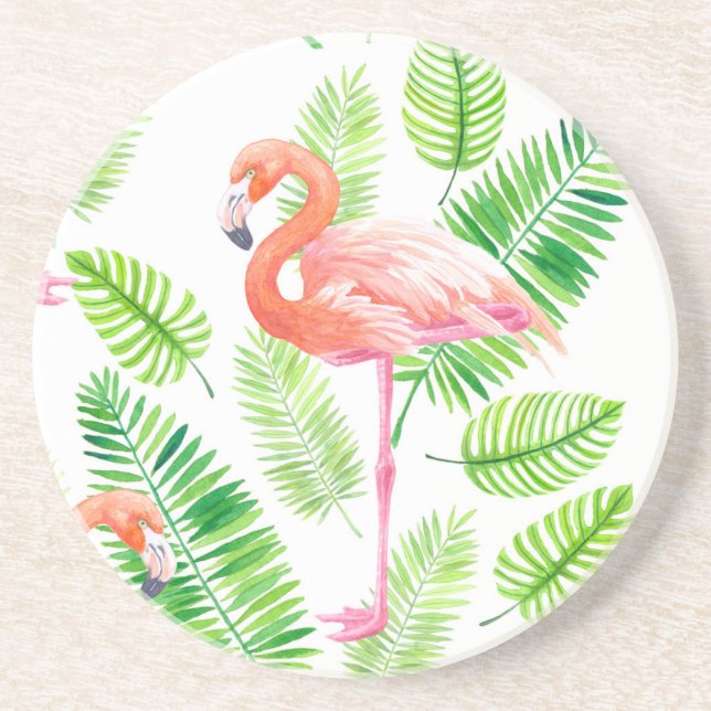 Posavasos Flamencos y hojas tropicales (Frente)