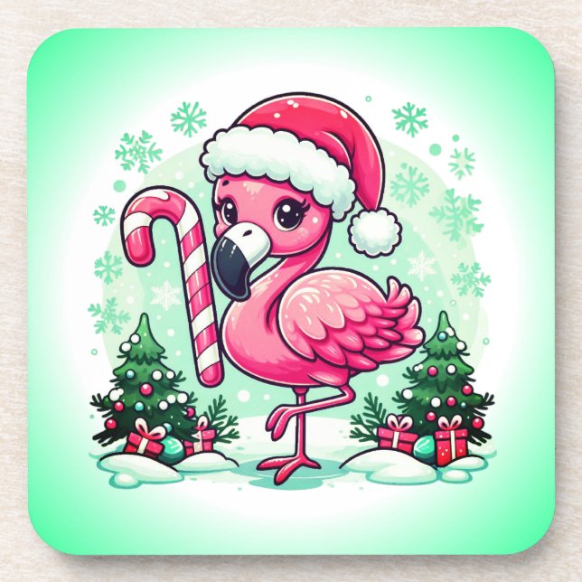 Posavasos Flamingo de Navidad Sublimación Clipart-30424 (Frente)