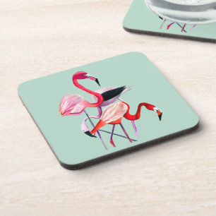 Posavasos flamingo rosa bonito en azul
