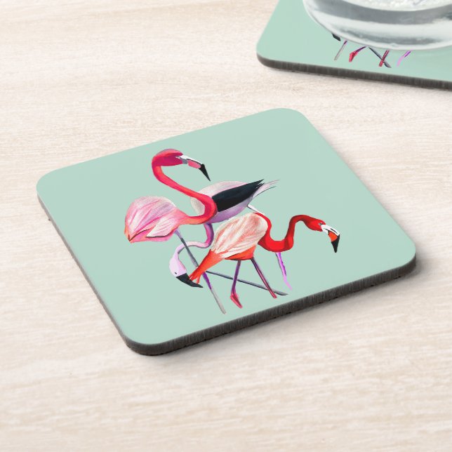Posavasos flamingo rosa bonito en azul (Lado Izquierdo)