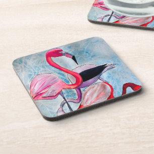 Posavasos Flamingo rosa colorido arte acuático