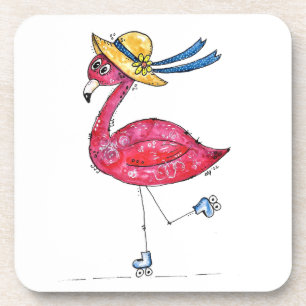 Posavasos Flamingo rosa dulce y caprichoso en los patines