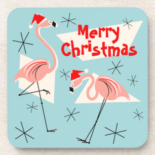 Posavasos Flamingo Santas Blue Merry Christmas plástico
