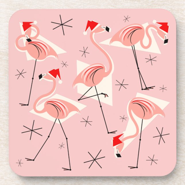 Posavasos Flamingo Santas Copos rosados de plástico (Frente)