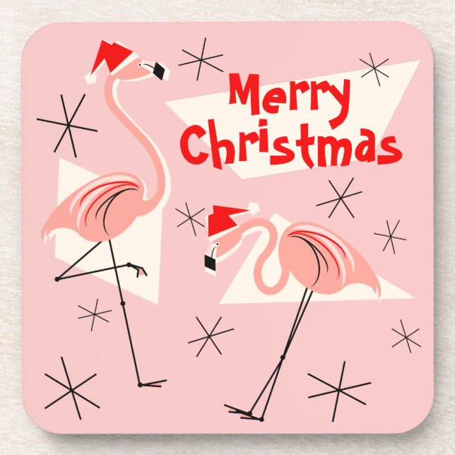 Posavasos Flamingo Santas Pink Merry Navidad plástico (Frente)