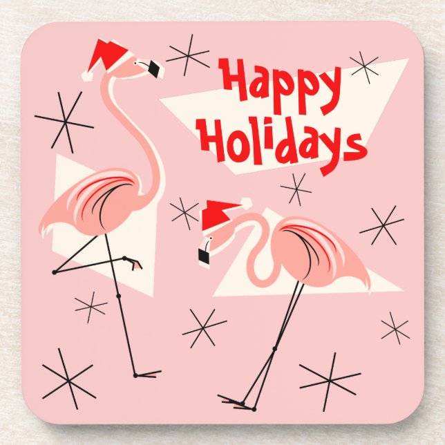 Posavasos Flamingo Santas plástico de Fiestas Felices Rosa (Frente)