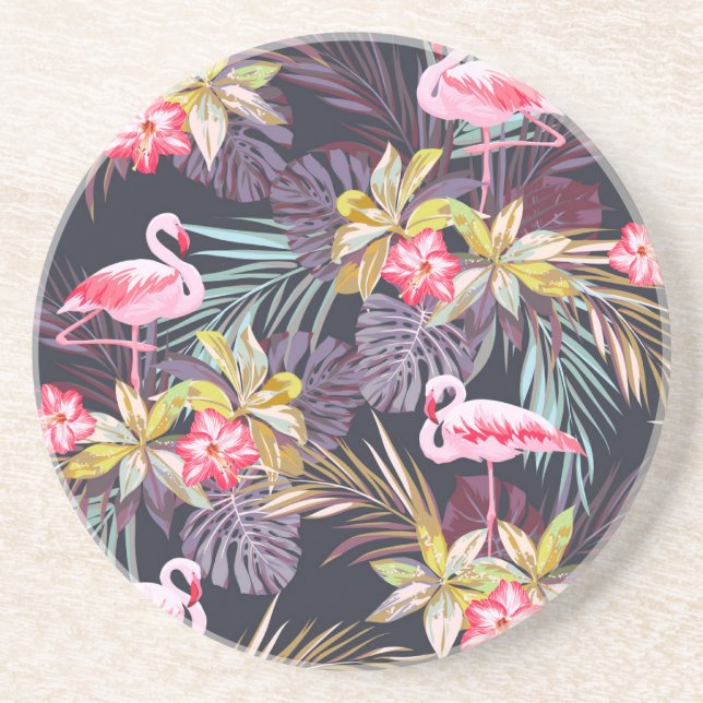Posavasos Flamingo Tropical: Patrón veraniego sin foco (Frente)