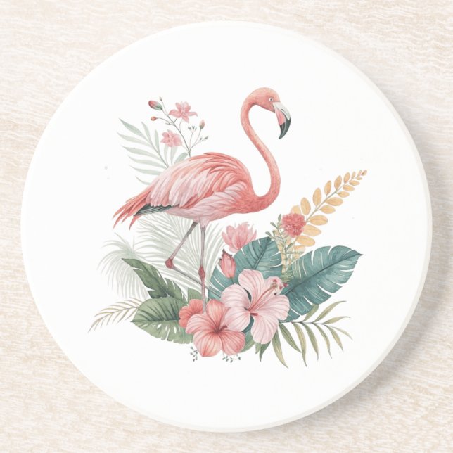 Posavasos Flamingo With Flowers (Frente)