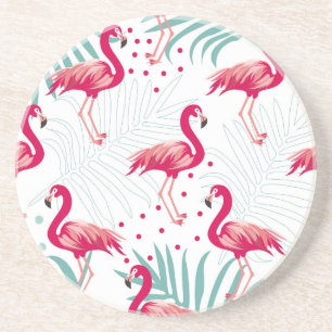 Posavasos Flamingo y hojas tropicales, patrón de verano.