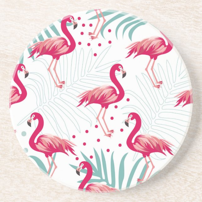 Posavasos Flamingo y hojas tropicales, patrón de verano. (Frente)