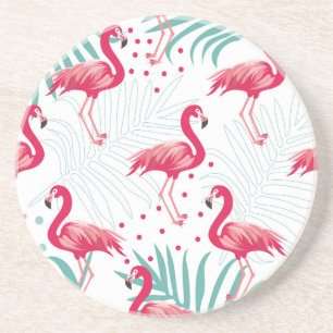 Posavasos Flamingo y hojas tropicales, patrón de verano.