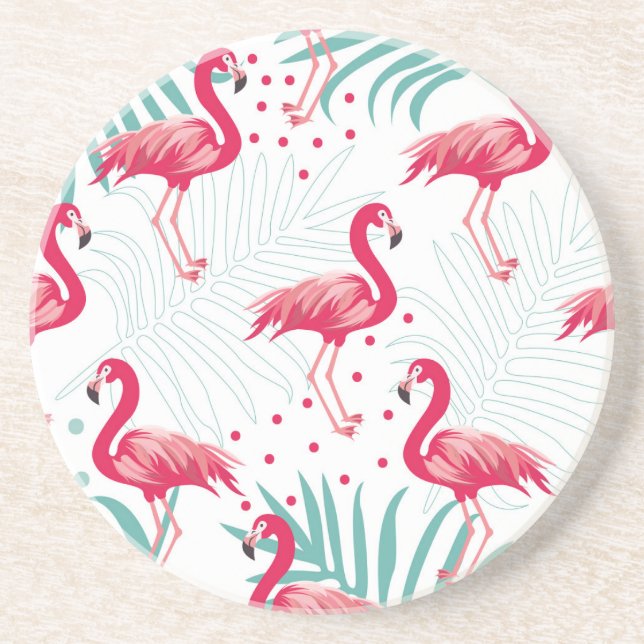 Posavasos Flamingo y hojas tropicales, patrón de verano. (Frente)