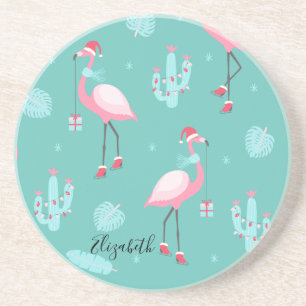 Posavasos Flamingos Gorro de Santa Regalos Copos de nieve