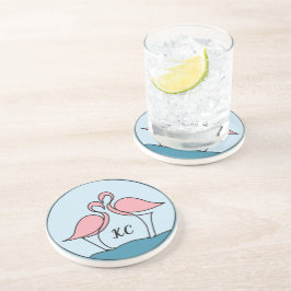 Posavasos Flamingos rosas, arte en monograma o piedra arenis