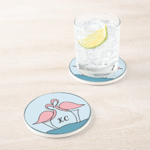 Posavasos Flamingos rosas, arte en monograma o piedra arenis