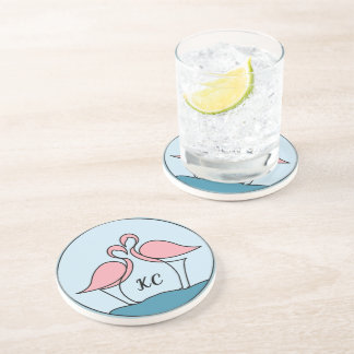 Posavasos Flamingos rosas, arte en monograma o piedra arenis
