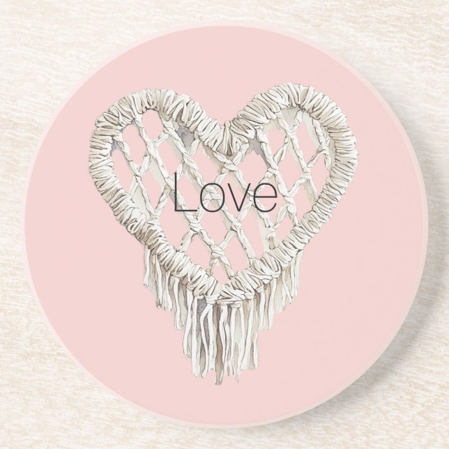 Posavasos Fleco Blanco Rosa Bonito Corazón (Frente)
