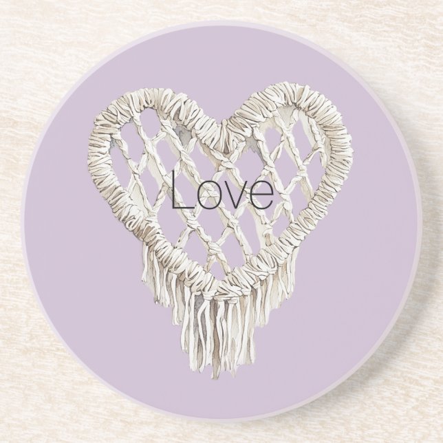 Posavasos Fleco de Corazón Blanco Lavanda (Frente)