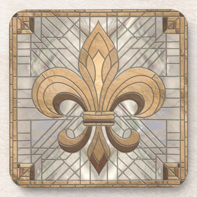 Posavasos Fleur-de-lis - Arte de mosaico de vidrio manchado (Frente)