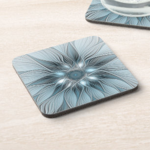 Posavasos Flor alegre Abstracto Floral Gris azul Fractal