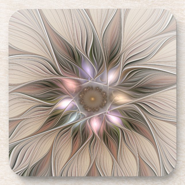 Posavasos Flor alegre Abstracto Fractal floral Beige Brown (Frente)