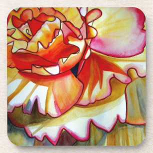 Posavasos Flor amarillo Begonia acuarela arte original