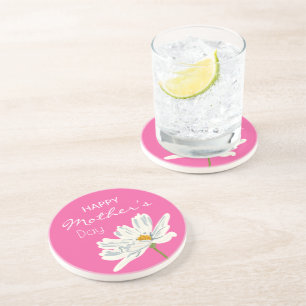 Posavasos Flor artística blanca feliz día de la madre