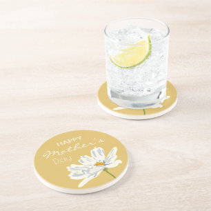 Posavasos Flor artística blanca feliz día de la madre