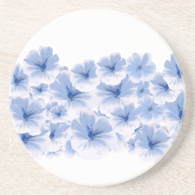 Posavasos Flor azul pastel pintura de acuarela floral (Frente)