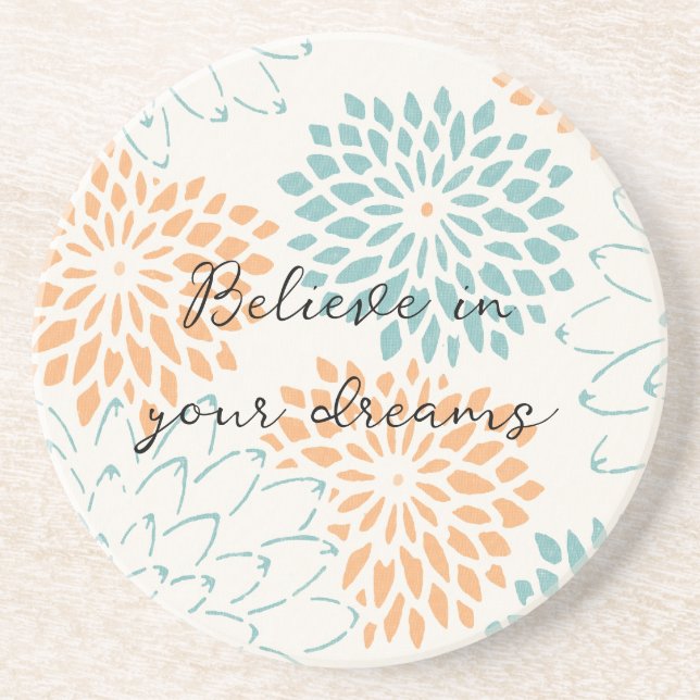 Posavasos Flor blanca Aqua Blue Peach (Frente)