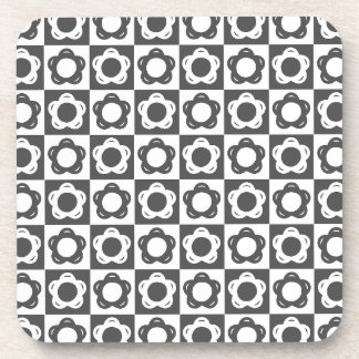 Posavasos Flor blanca y negra de estilo retro de los años 60