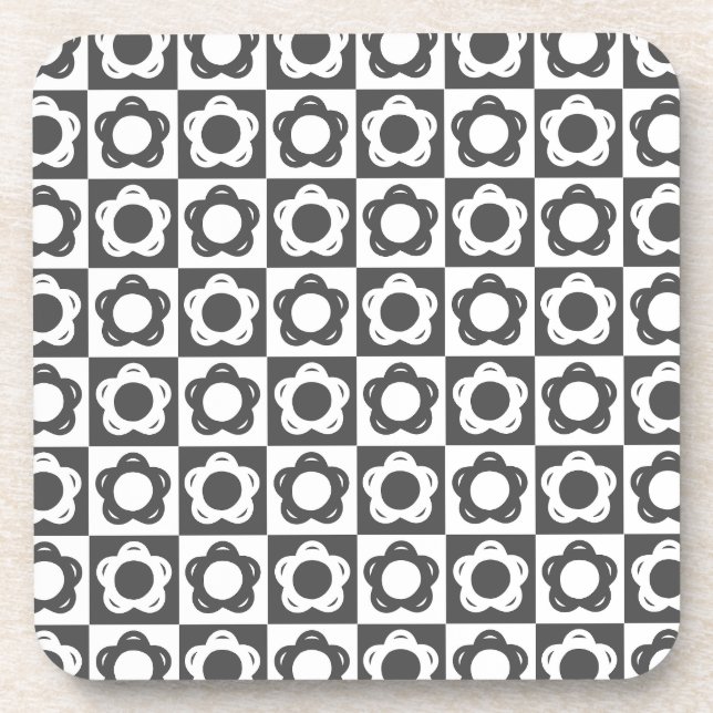 Posavasos Flor blanca y negra de estilo retro de los años 60 (Frente)