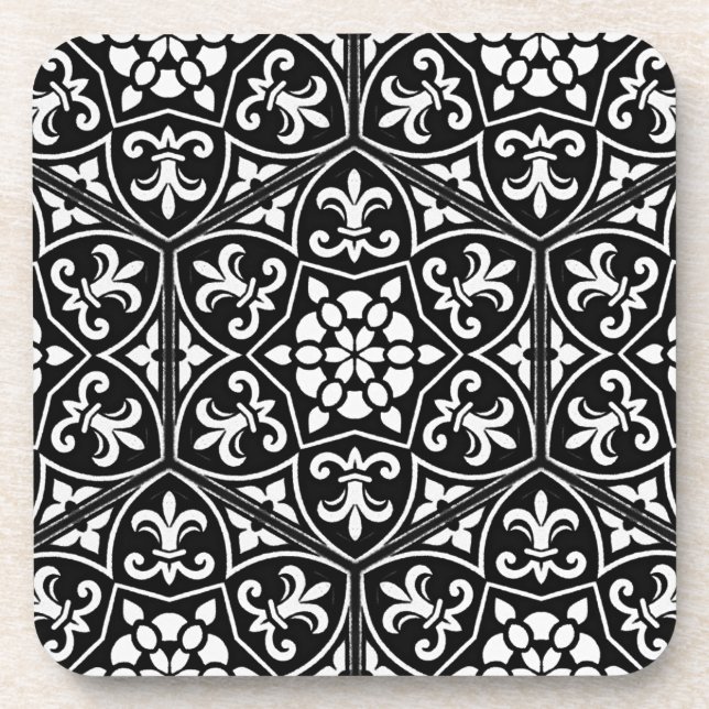 Posavasos Flor blanca y negra de lis patrón floral vertical (Frente)