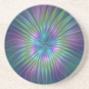Posavasos Flor brillante colorida Abstracto de arte fractal