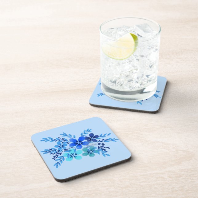 Posavasos Flor de acuarela azul (Lado Derecho)