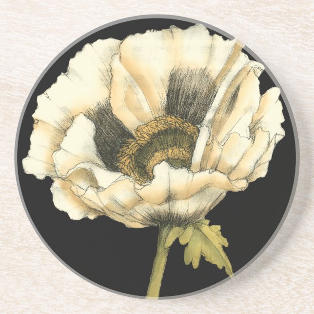 Posavasos Flor de amapola crema en fondo negro (Frente)