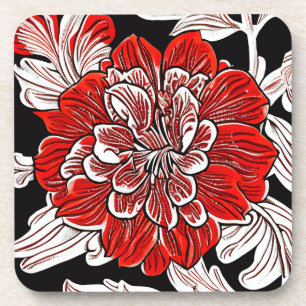 Posavasos Flor de Art Nouveau blanca y negra roja