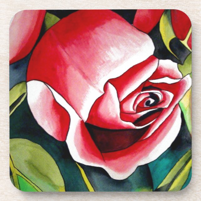 Posavasos Flor de arte de la pintura acuarela rosa de Rosebu (Frente)