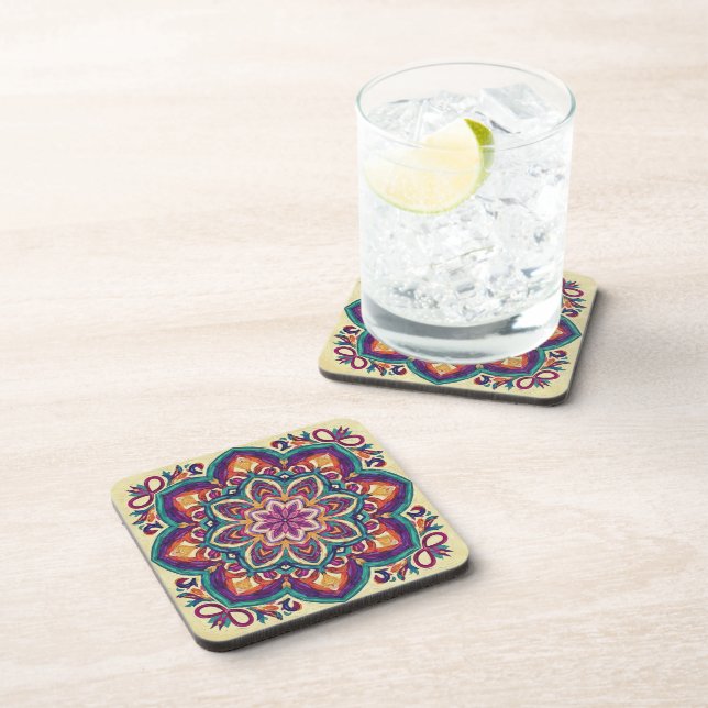 Posavasos Flor de Arte Folclórico Boho  (Lado Derecho)