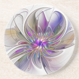 Posavasos Flor de arte fractal enérgica y colorida