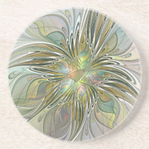 Posavasos Flor De Arte Fractal Moderno Con Oro