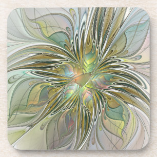Posavasos Flor De Arte Fractal Moderno Con Oro