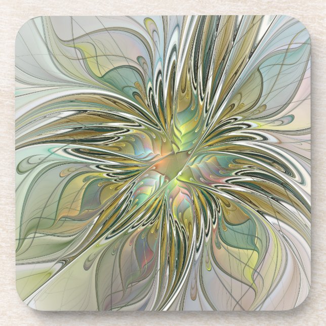 Posavasos Flor De Arte Fractal Moderno Con Oro (Frente)