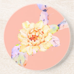 Posavasos Flor de cactus en el desierto acuarela melocotón p